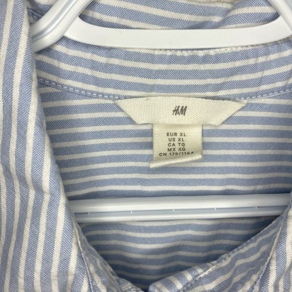 H&M blue and white white stripe button down shirt blouse - Picture 4 of 11
